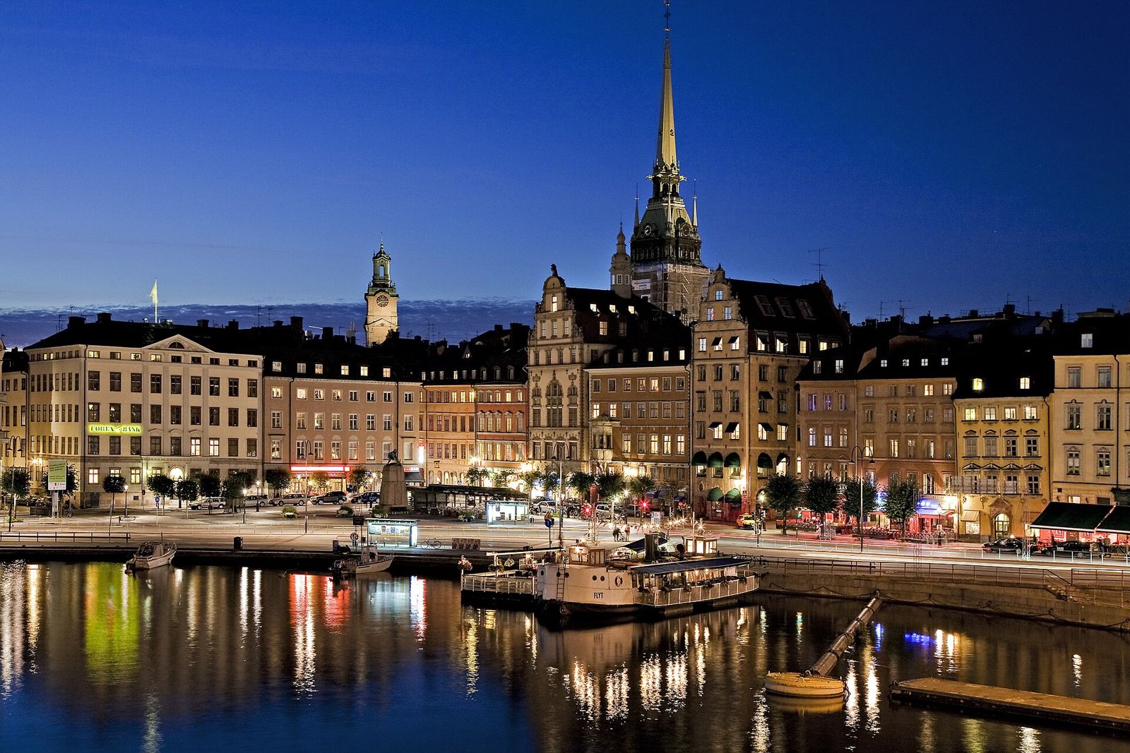 Stockholm Gamla Stan old town reflected in the water at dusk