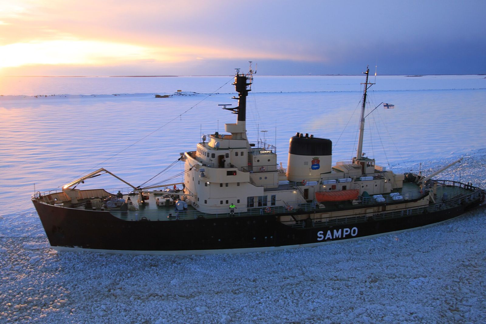 Icebreaker Sampo in sea ice near Kemi, where ice floating may be offered