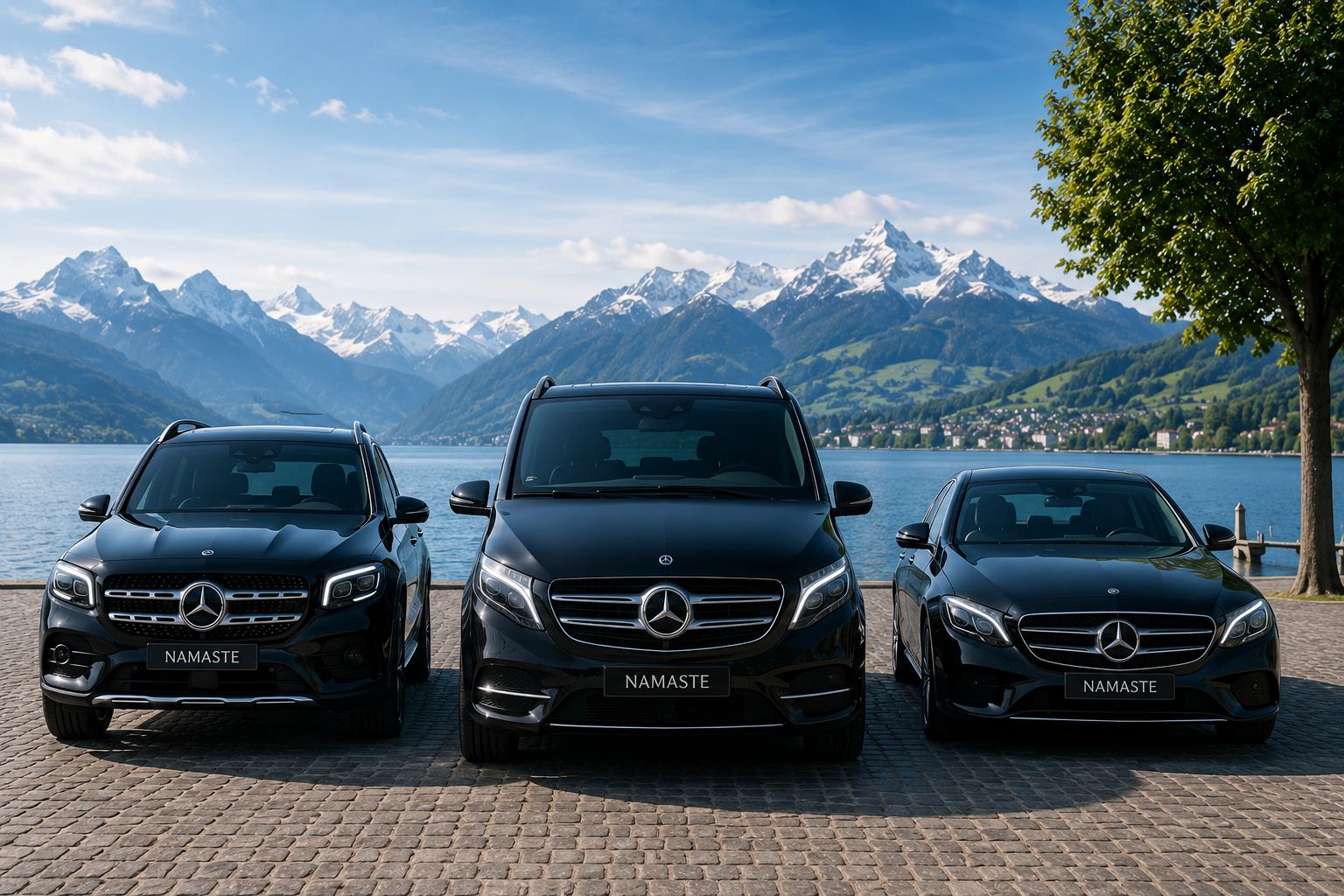 Mercedes chauffeur fleet by Swiss alpine lake
