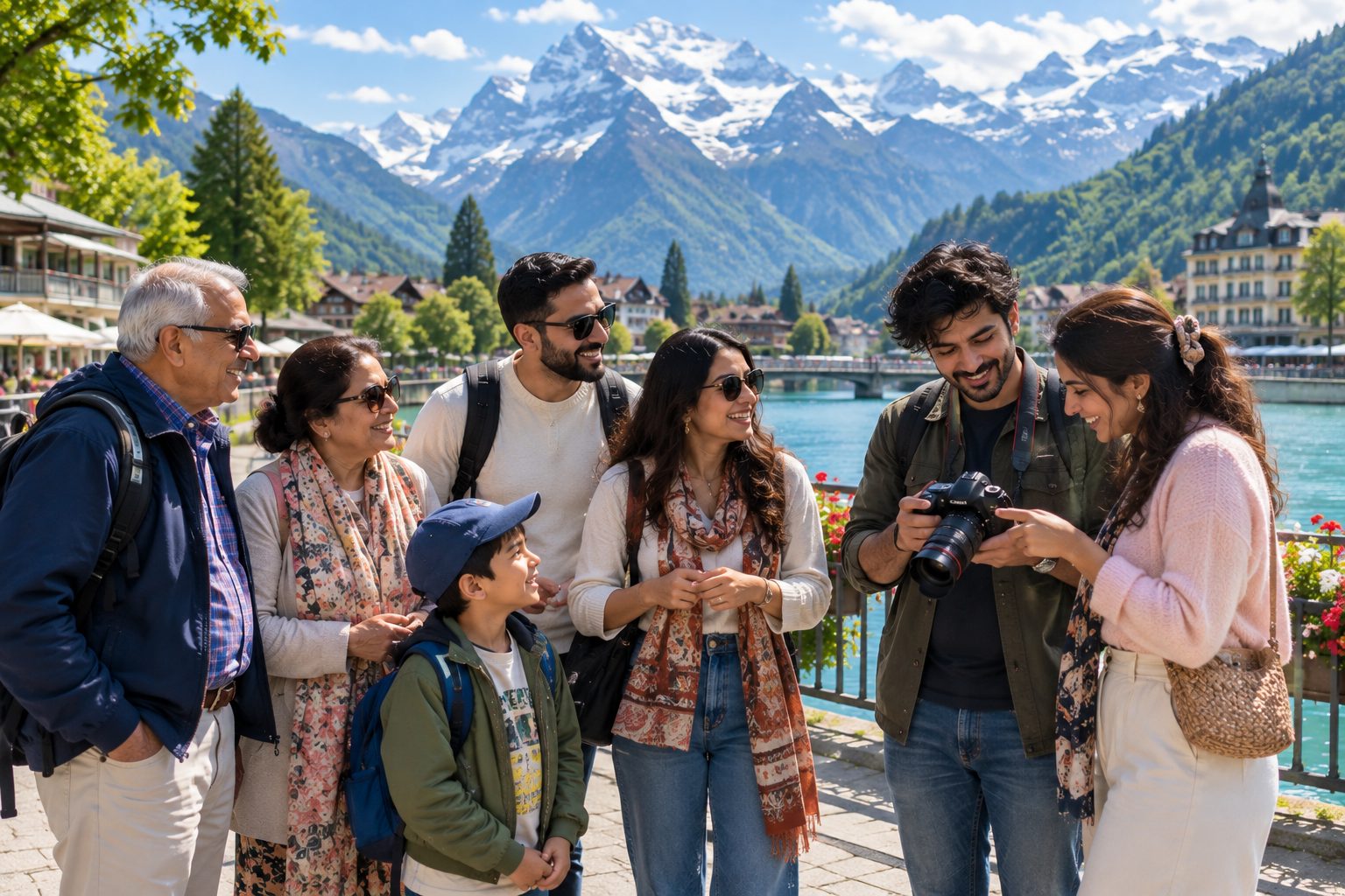 Indian family and friends travelling together in Interlaken