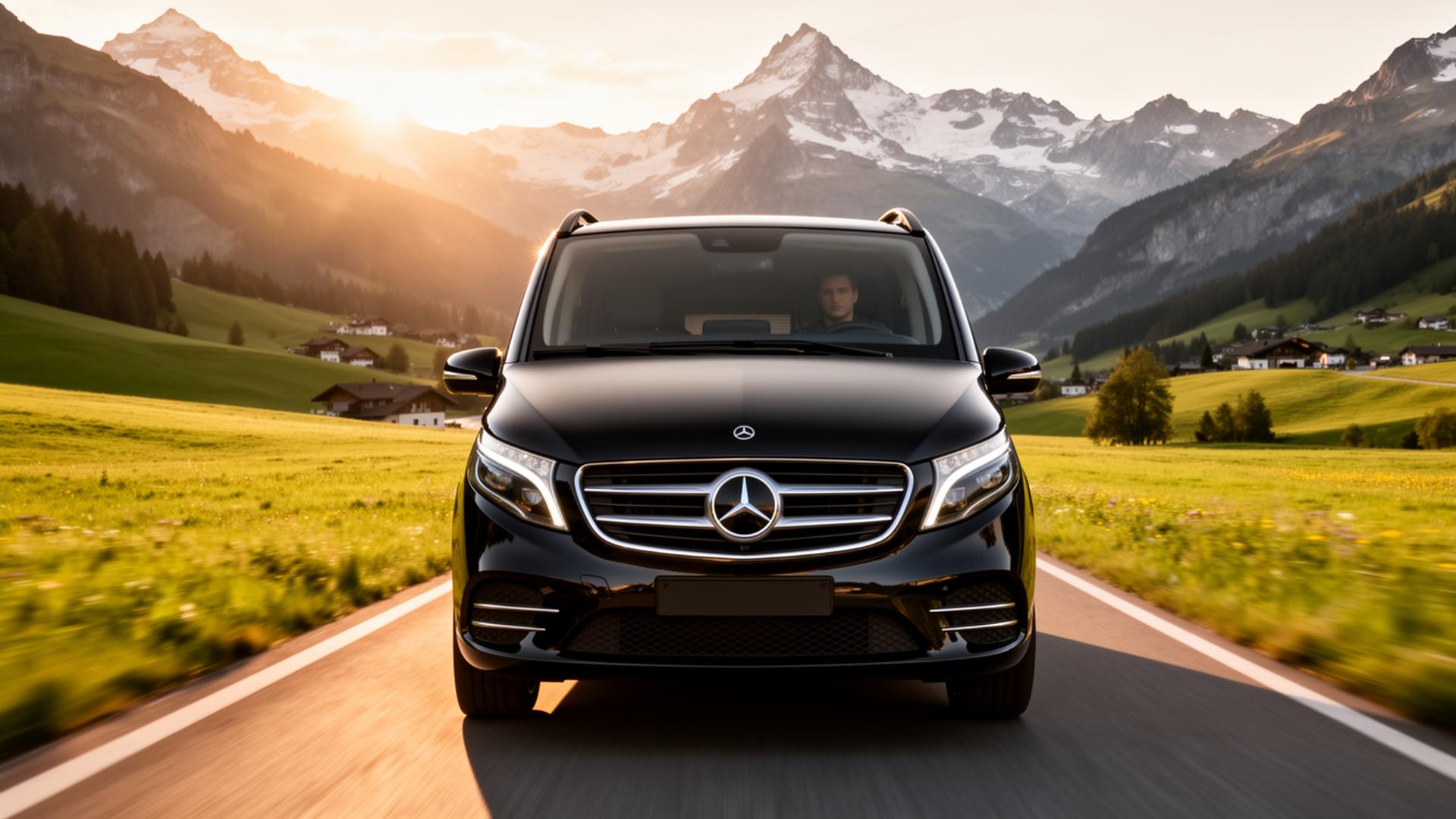 Mercedes-Benz V-Class private tour van on a scenic European road