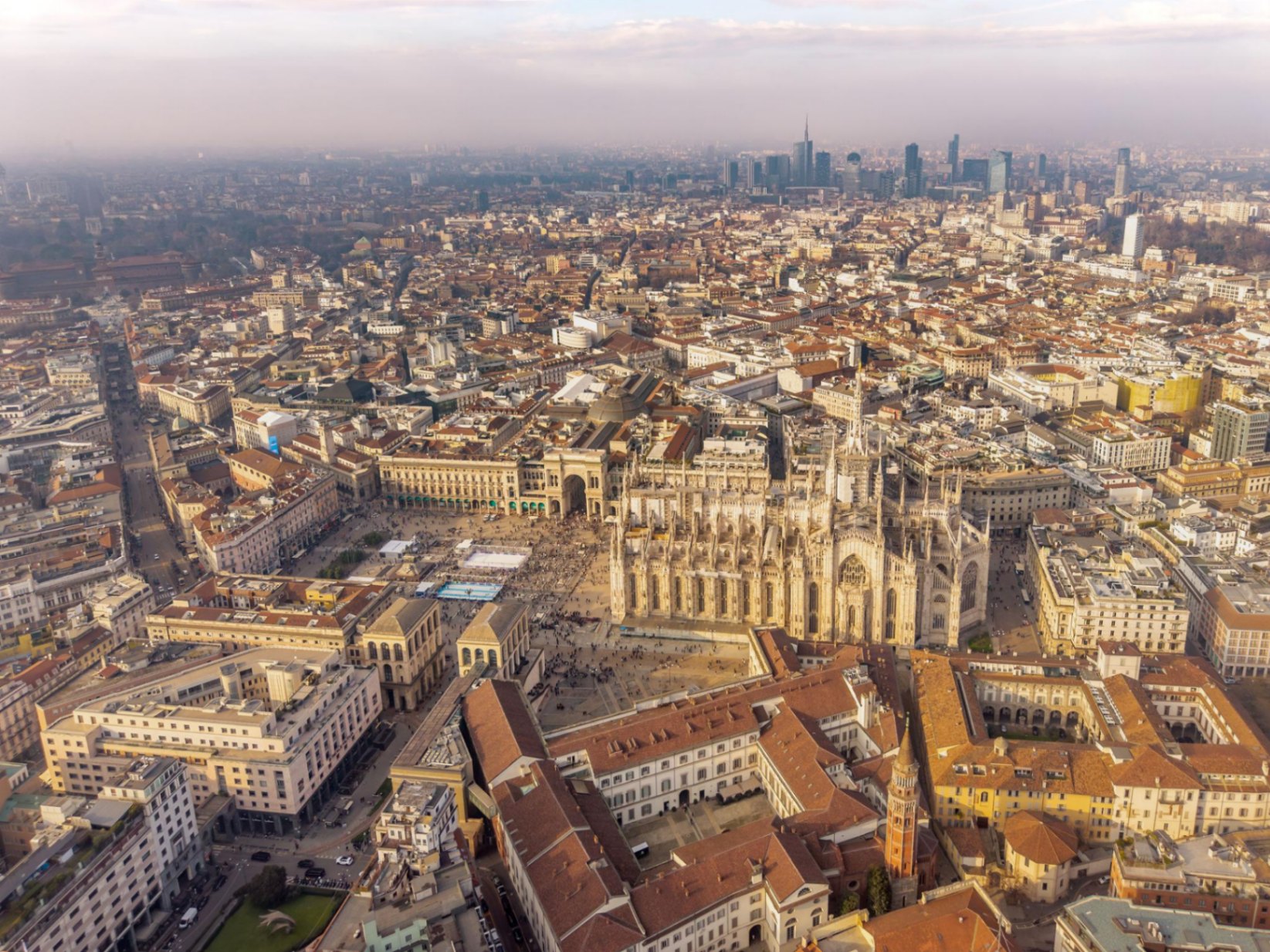 Aerial view of Milan and the Duomo